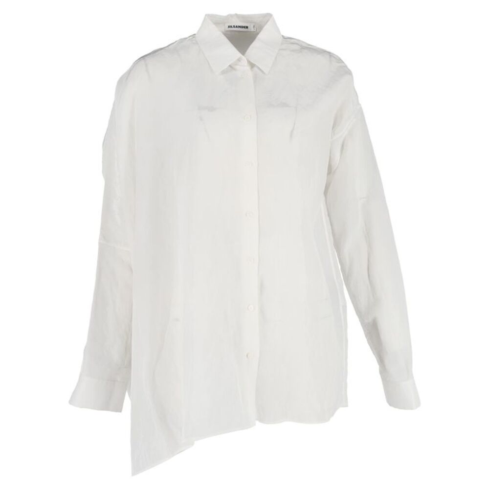 Jil Sander Asymmetric Button-Down Shirt in White Linen